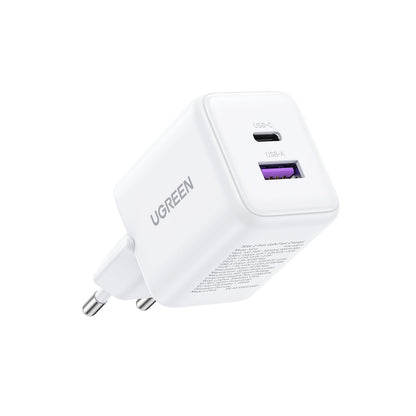 מטען קיר UGREEN 30W 2-Port GaN Fast Charger לבן – תמונה 2