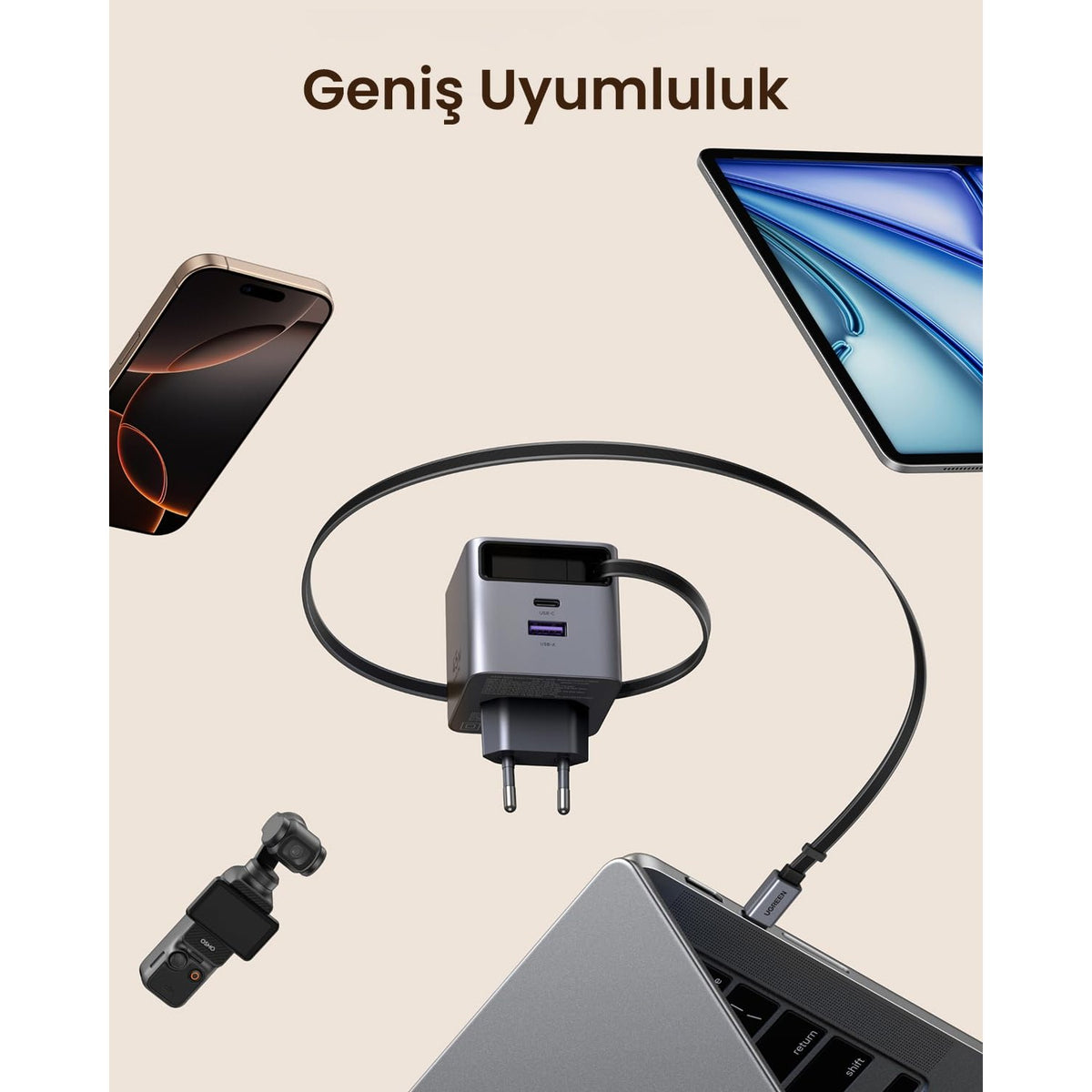 מטען קיר מהיר UGREEN Nexode Pro 45W GaN עם כבל נשלף – תמונה 7