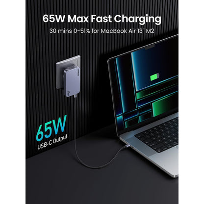 מטען קיר UGREEN NEXODE PRO USB-A+2*USB-C 65W GaN עם מתאמים לשקעים US,EU – תמונה 2