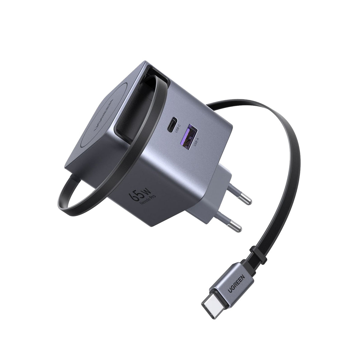 מטען קיר טעינה מהירה UGREEN Nexode 65W GaN כבל USB-C נשלף – תמונה 1