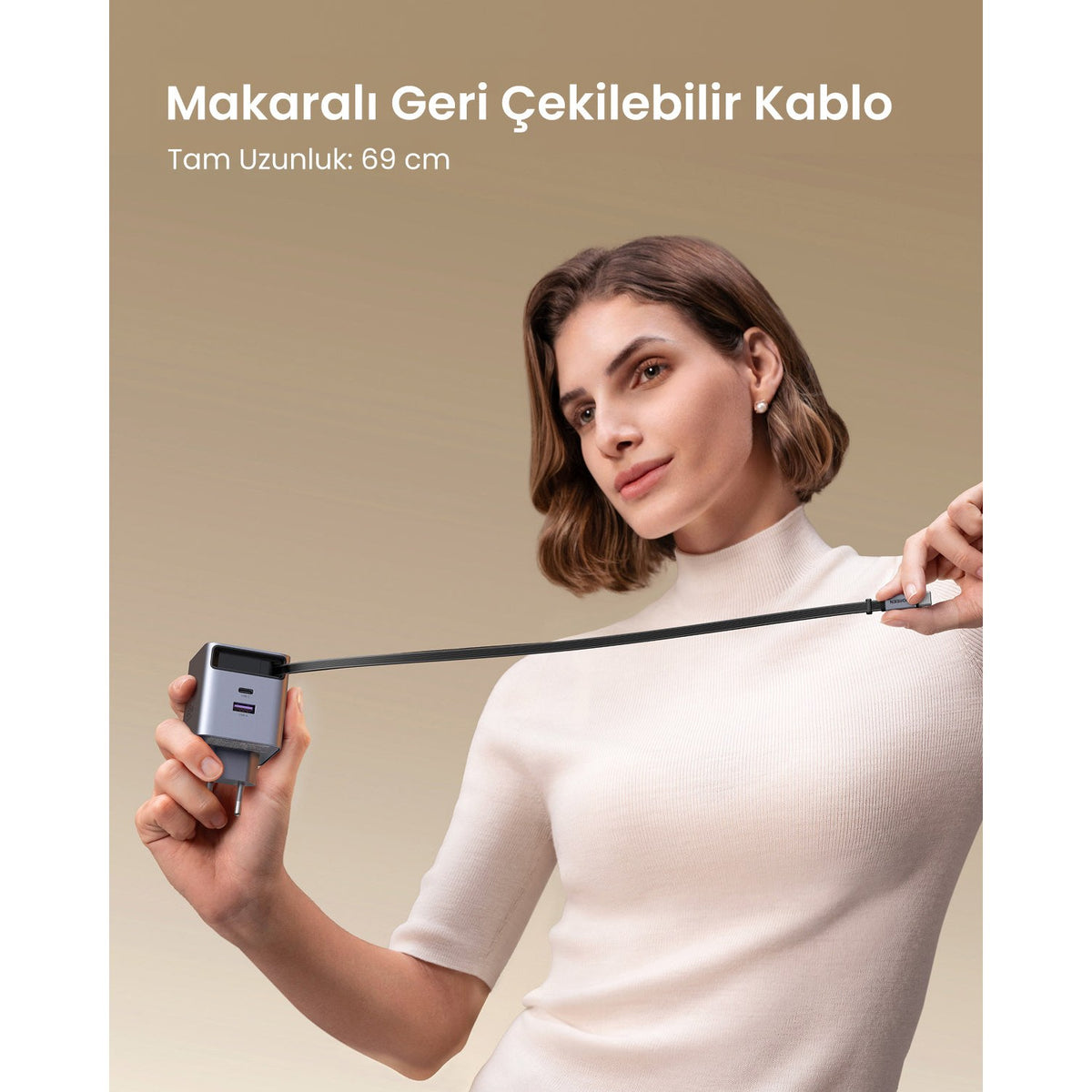 מטען קיר טעינה מהירה UGREEN Nexode 65W GaN כבל USB-C נשלף – תמונה 2