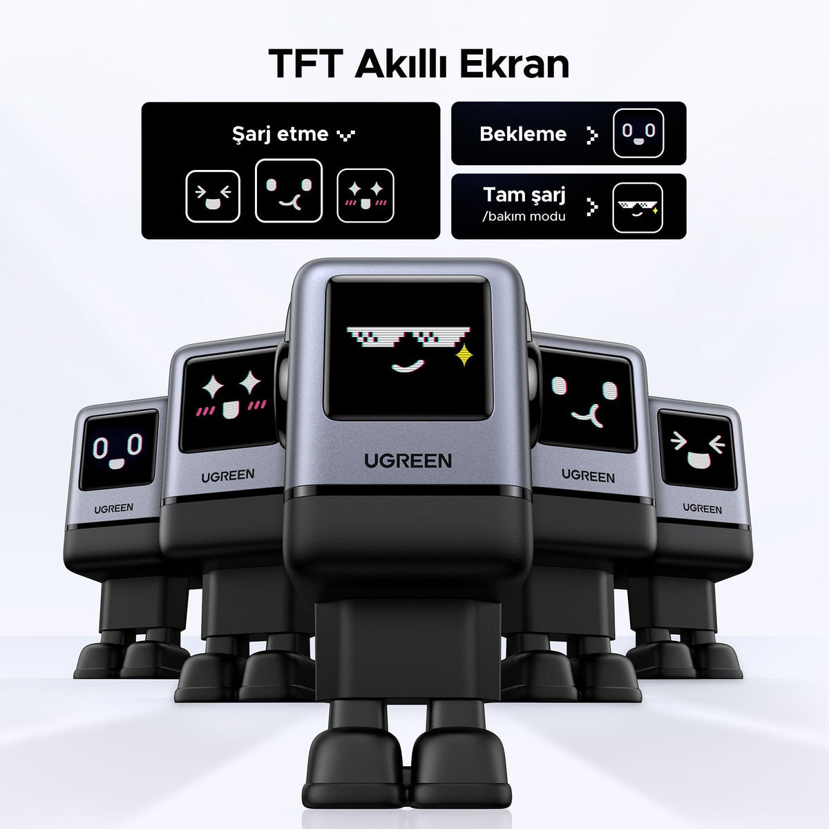מטען קיר UGREEN ROBOT 100W 2C1A אפור – תמונה 3