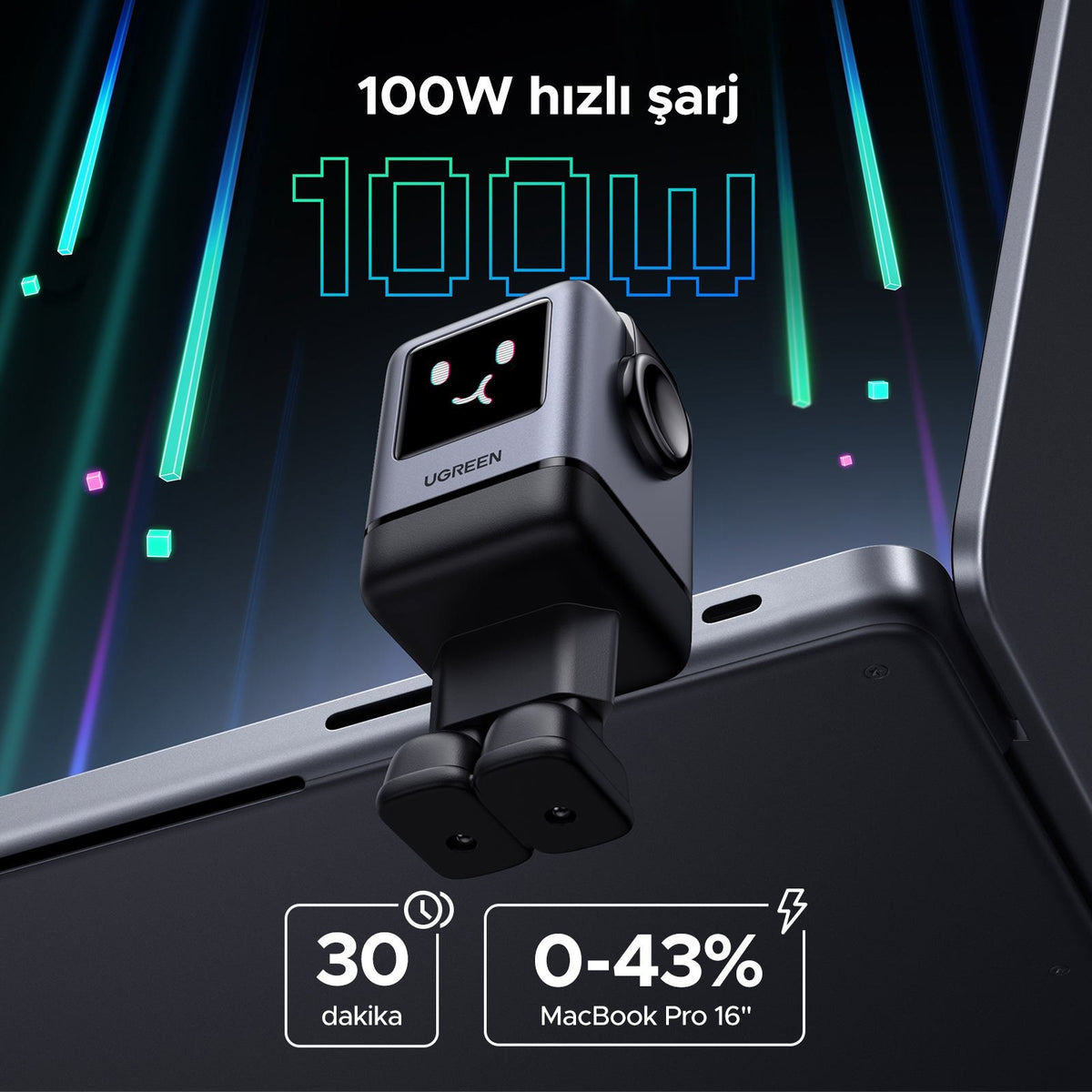 מטען קיר UGREEN ROBOT 100W 2C1A אפור – תמונה 5