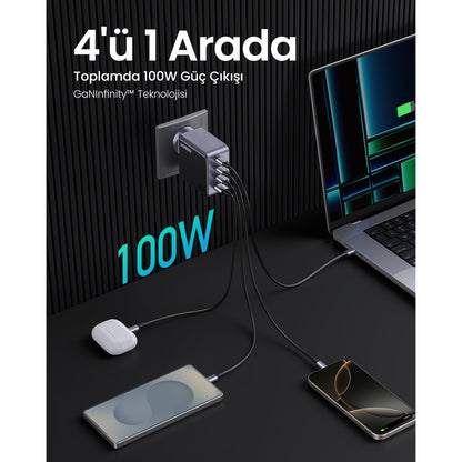 מטען קיר UGREEN NEXODE S 100W GAN שחור – תמונה 3