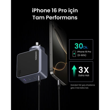 מטען קיר UGREEN NEXODE S 100W GAN שחור – תמונה 5