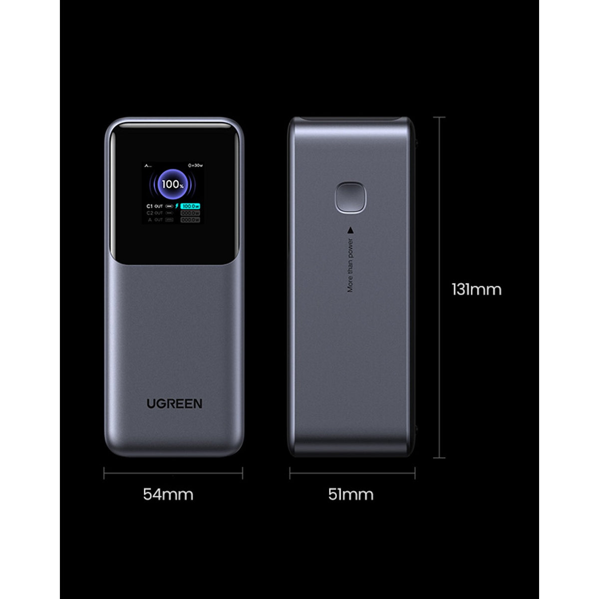 סוללת גיבוי UGREEN 20,000mAh Quick Charge 130W שחור – תמונה 3