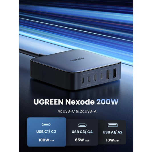 מטען שולחני UGREEN GaN 200W עם 6 יציאות – תמונה 2