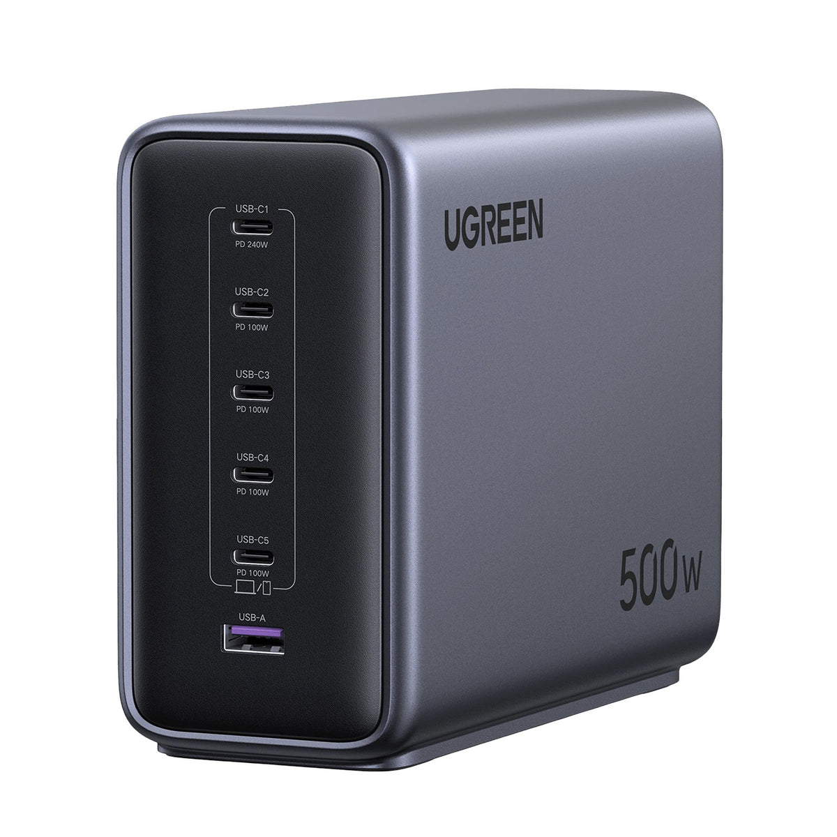 מטען שולחני UGREEN 500W עם 5×USB-C ו-USB-A אפור – תמונה 1