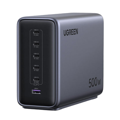 מטען שולחני UGREEN 500W עם 5×USB-C ו-USB-A אפור – תמונה 1