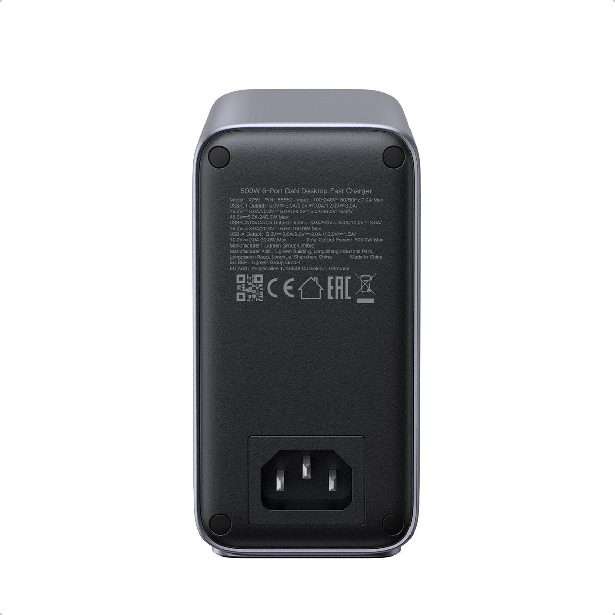 מטען שולחני UGREEN 500W עם 5×USB-C ו-USB-A אפור – תמונה 3