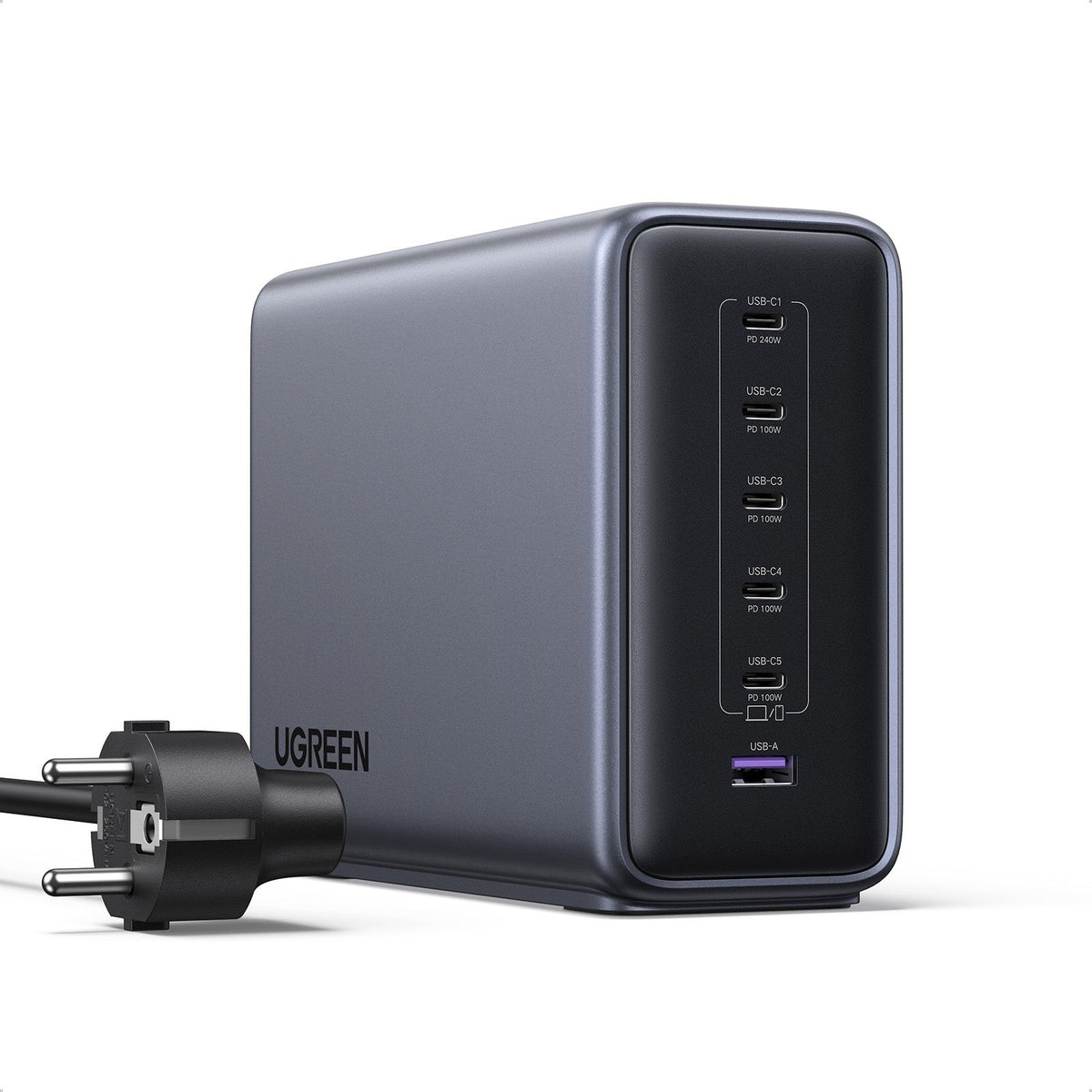 מטען שולחני UGREEN 500W עם 5×USB-C ו-USB-A אפור – תמונה 4