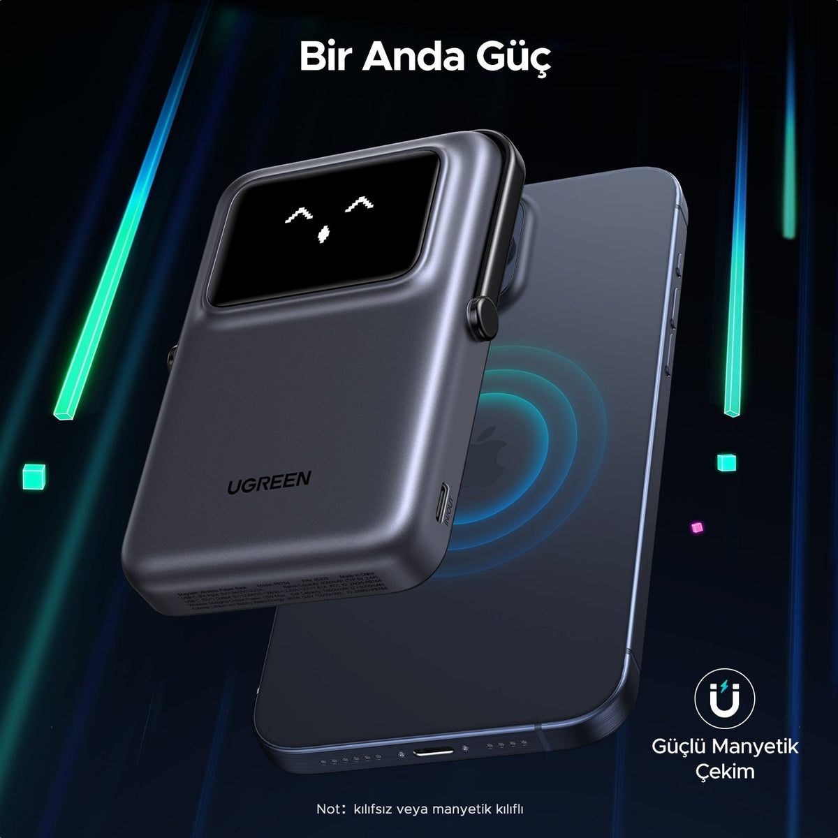 סוללת גיבוי UGREEN UNO 10000mAh Mini Magnetic Wireless Robot 20W אפור – תמונה 2