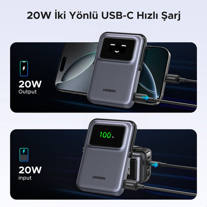 סוללת גיבוי UGREEN UNO 10000mAh Mini Magnetic Wireless Robot 20W אפור – תמונה 3