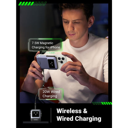 סוללת גיבוי UGREEN UNO 5000mAh Robot 20W Magnetic Wireless אפור – תמונה 3
