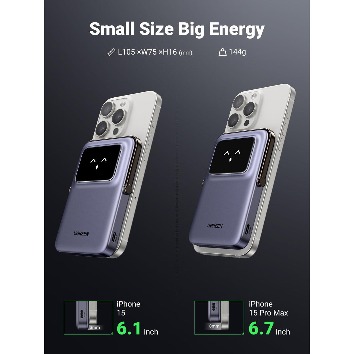 סוללת גיבוי UGREEN UNO 5000mAh Robot 20W Magnetic Wireless אפור – תמונה 6