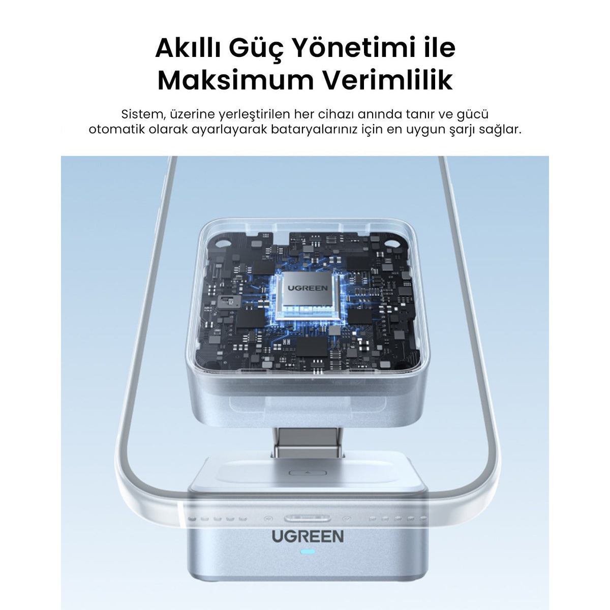 מעמד טעינה UGREEN 25W 2-in-1 qi2 Magnetic Wireless Charger כסוף – תמונה 4
