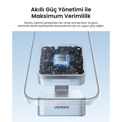 מעמד טעינה UGREEN 25W 2-in-1 qi2 Magnetic Wireless Charger כסוף – תמונה 4