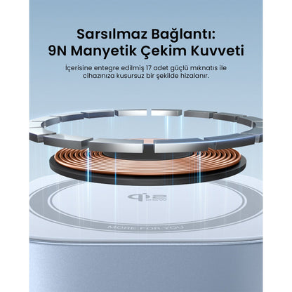 מעמד טעינה UGREEN 25W 2-in-1 qi2 Magnetic Wireless Charger כסוף – תמונה 5