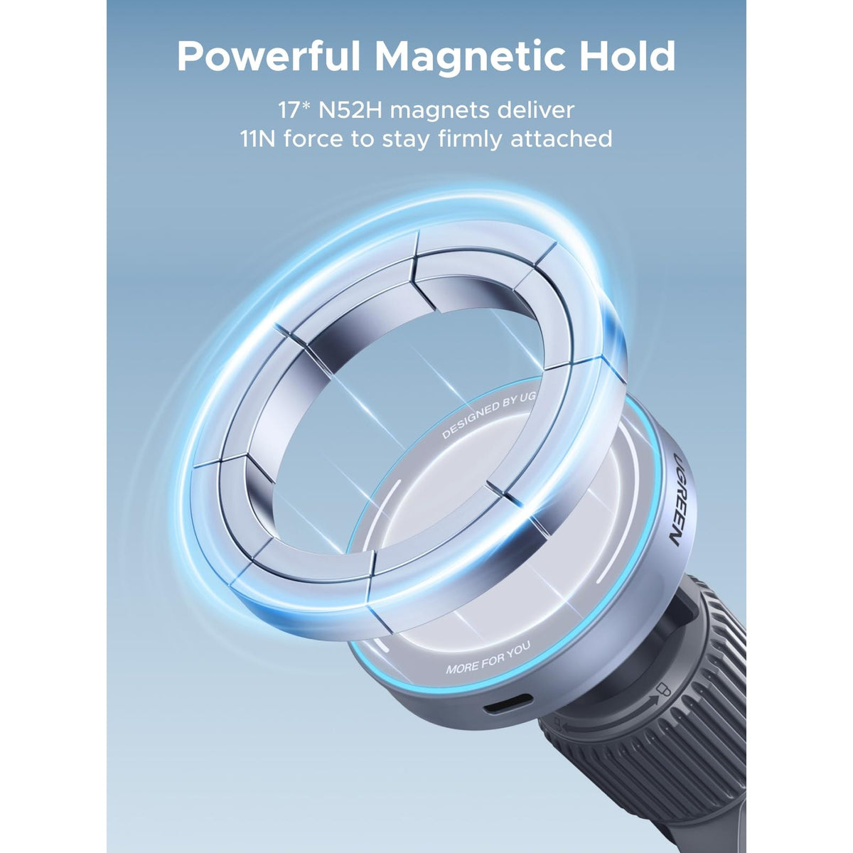 מטען אלחוטי לרכב UGREEN MagFlow Qi2 25W – תואם MagSafe – תמונה 3