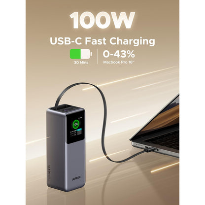סוללת גיבוי UGREEN Nexode 20000mAh 165W עם כבל USB-C נשלף מובנה ומסך TFT דיגיטלי – תמונה 5