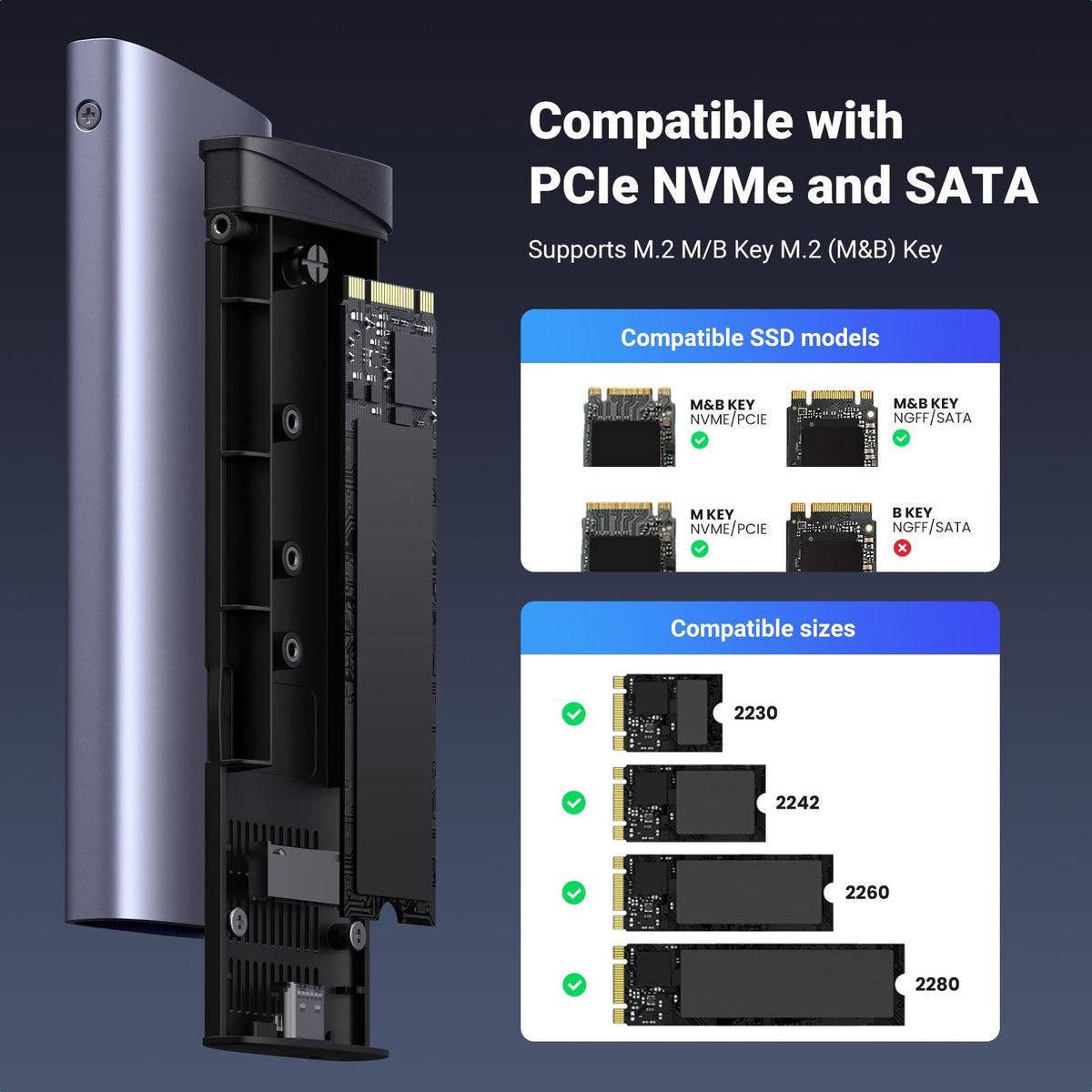 מארז ל-SSD UGREEN M.2 NVMe/SATA 10Gbps – תמונה 2