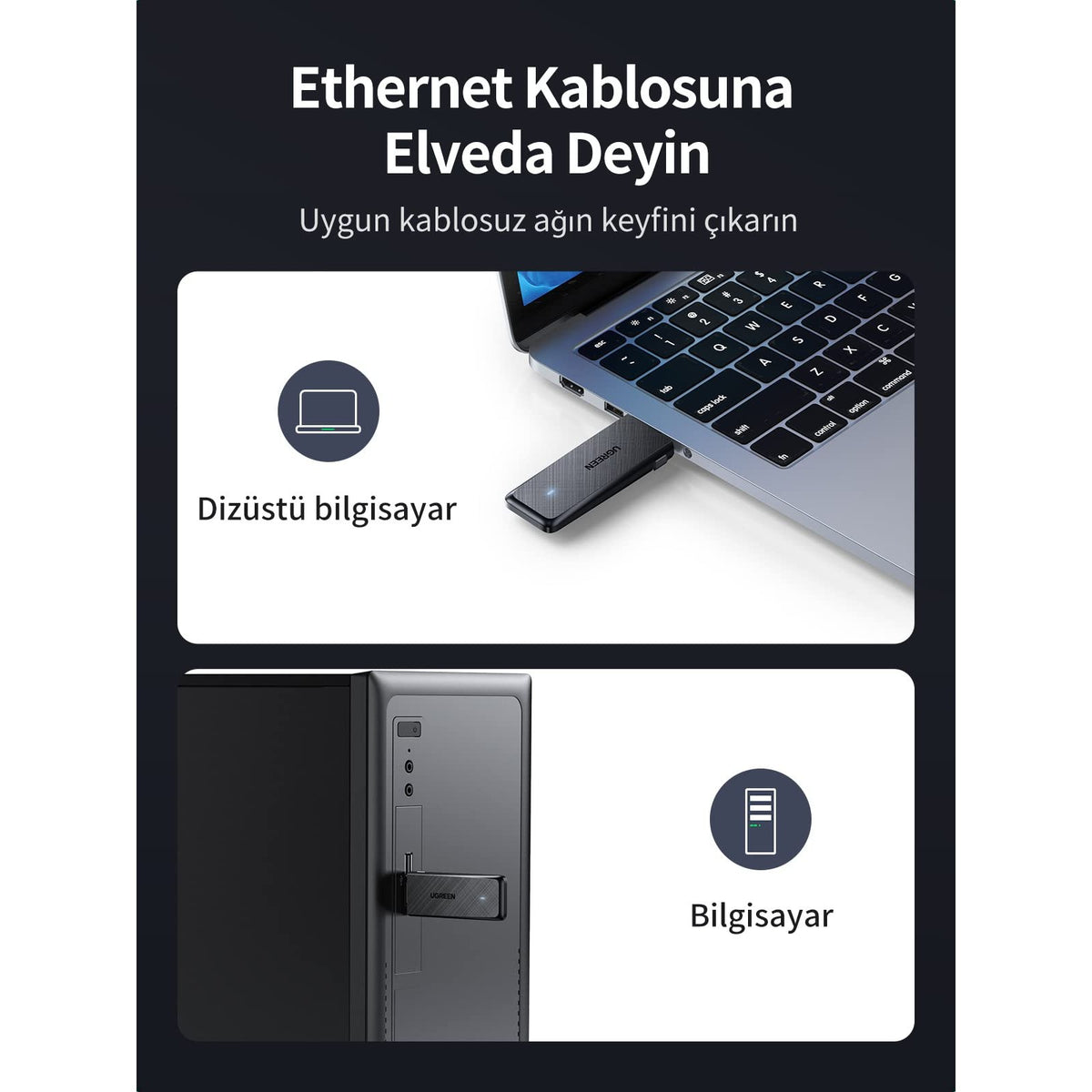 מתאם רשת אלחוטי UGREEN AC1300 Wireless Network Adapter – תמונה 4