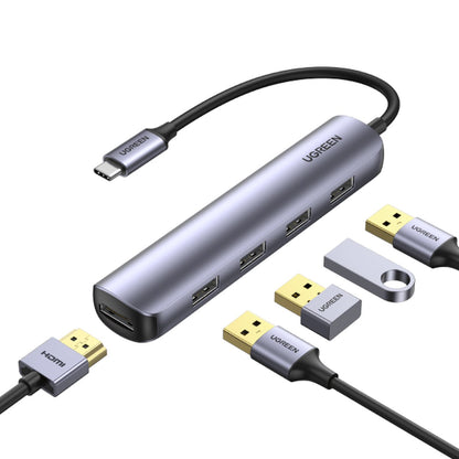 מתאם UGREEN USB-C עם HDMI ו-4 כניסות USB 3.0 מהירות – תמונה 1