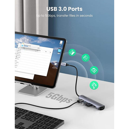 מתאם UGREEN USB-C עם HDMI ו-4 כניסות USB 3.0 מהירות – תמונה 2