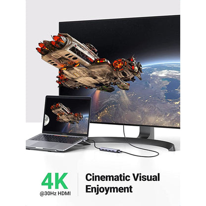 מתאם UGREEN USB-C עם HDMI ו-4 כניסות USB 3.0 מהירות – תמונה 3