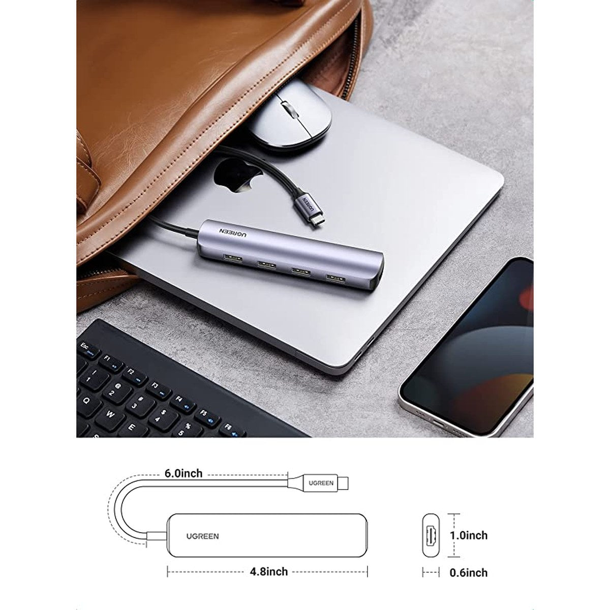 מתאם UGREEN USB-C עם HDMI ו-4 כניסות USB 3.0 מהירות – תמונה 5