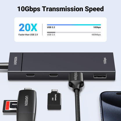מפצל UGREEN USB-C 3.2 Gen 2 10Gbps עם 4 יציאות – תמונה 2