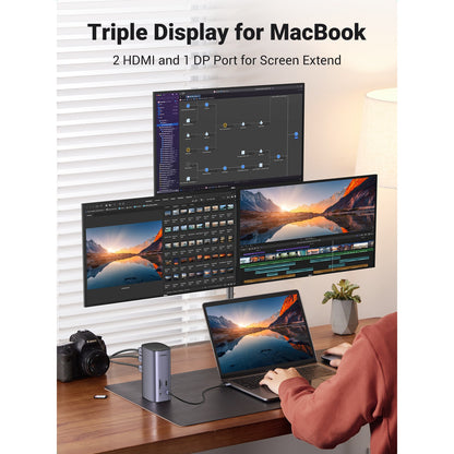 תחנת עגינה 13-ב-1 UGREEN USB-C CM555 90325 עם HDMI כפול ו-DP – תמונה 3