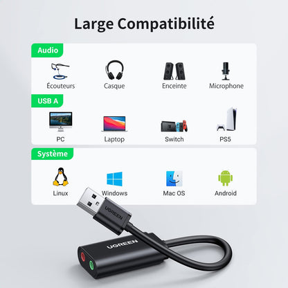 מתאם UGREEN USB-A To 3.5mm External Stereo Sound Adaptor – תמונה 3