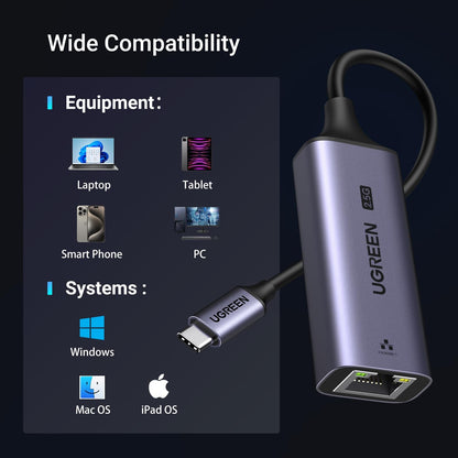 מתאם רשת UGREEN USB-C ל-RJ45 2.5G אפור – תמונה 6