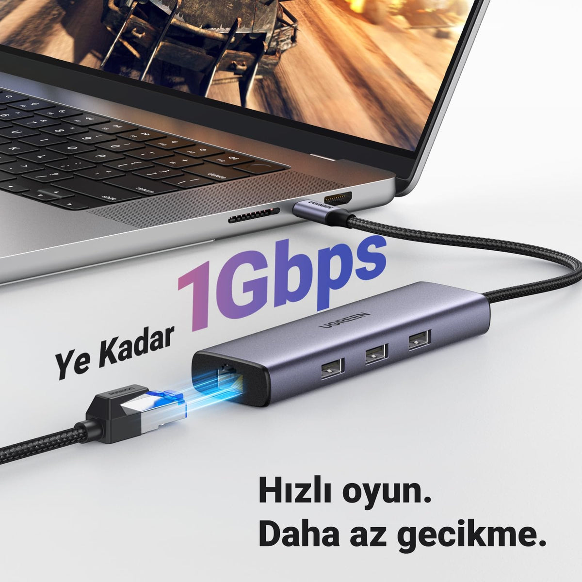 מולטיפורט UGREEN REVODOK 1061 6 IN 1 USB-C To 3*USB 3.0 A+HDMI+RJ45+PD Converter אפור – תמונה 4