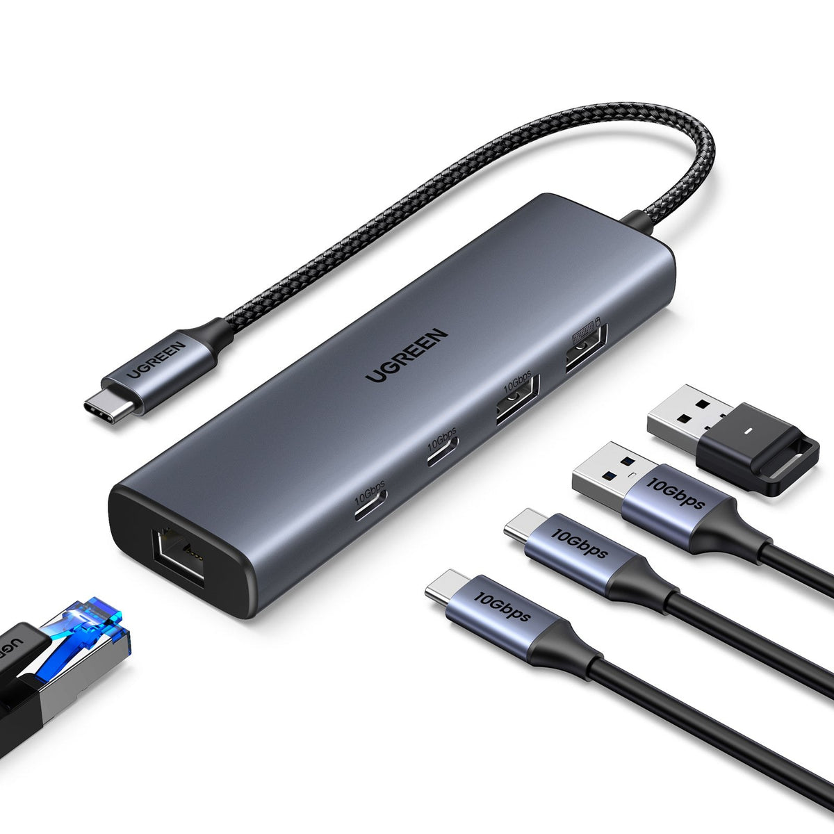 מולטיפורט UGREEN USB-C 6 ב-1 עם רשת Gigabit אפור – תמונה 1