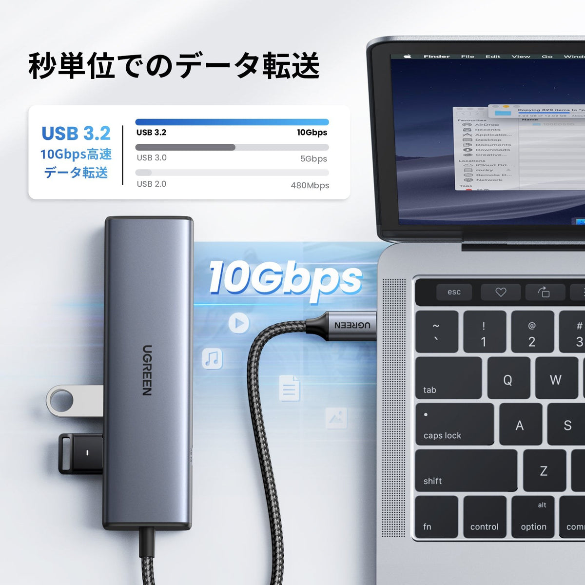 מולטיפורט UGREEN USB-C 6 ב-1 עם רשת Gigabit אפור – תמונה 3
