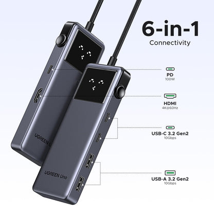 מולטיפורט UGREEN Uno USB-C To HDMI+2*USB 3.2 A+2*USB 3.2 C+PD PC אפור – תמונה 2