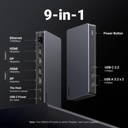 תחנת עגינה UGREEN Revodok Pro 209 9 ב-1 USB-C שחור – תמונה 2