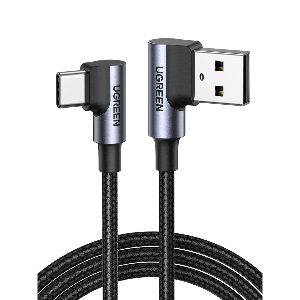 כבל UGREEN Angled USB 2.0 A to Type C Cable Nickel Plating Aluminum Shell – 1 מטר / שחור – תמונה 1