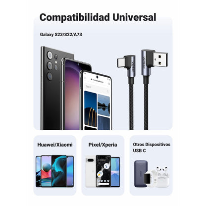 כבל UGREEN Angled USB 2.0 A to Type C Cable Nickel Plating Aluminum Shell – תמונה 5