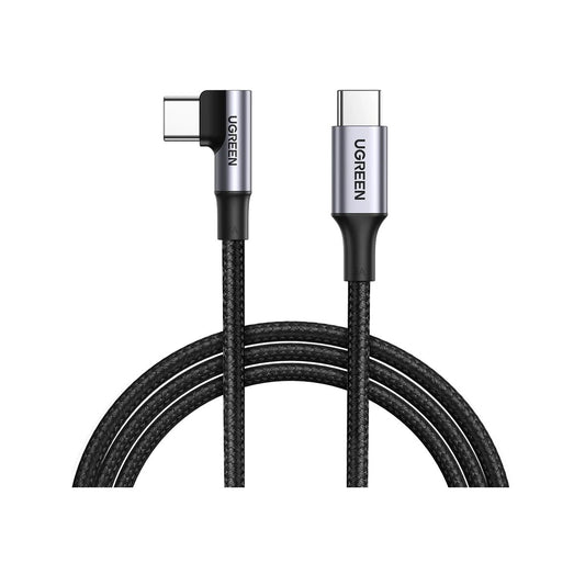 כבל UGREEN USB-C 2.0 to Angled USB-C M/M Braided Cable with Aluminium Shell 2m – תמונה 1