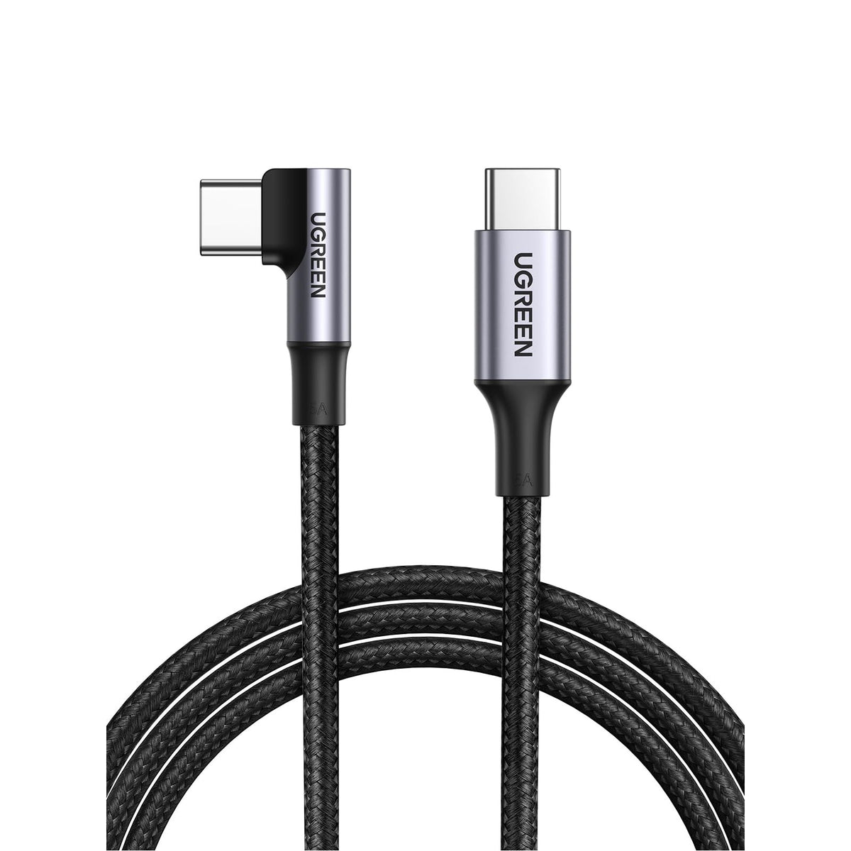 כבל UGREEN USB-C 2.0 to Angled USB-C M/M Cable Aluminium Shell with Braided 1m – תמונה 1