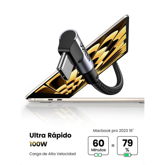 כבל UGREEN USB-C 2.0 to Angled USB-C M/M Cable Aluminium Shell with Braided 1m – תמונה 2