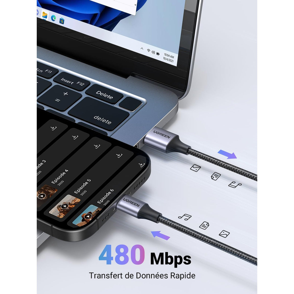 כבל UGREEN USB-C ל-USB-A 2.0 קלוע באורך 3 מטר – תמונה 4