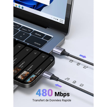 כבל UGREEN USB-C ל-USB-A 2.0 קלוע באורך 3 מטר – תמונה 4