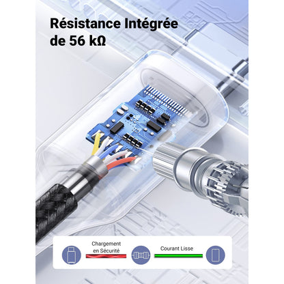 כבל UGREEN USB-C ל-USB-A 2.0 קלוע באורך 3 מטר – תמונה 6