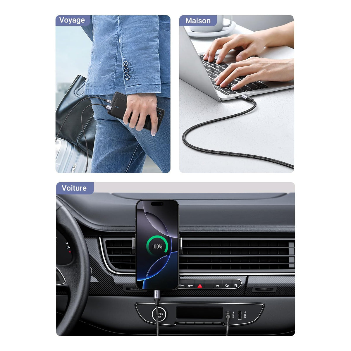 כבל UGREEN USB-C ל-USB-A 2.0 קלוע באורך 3 מטר – תמונה 7