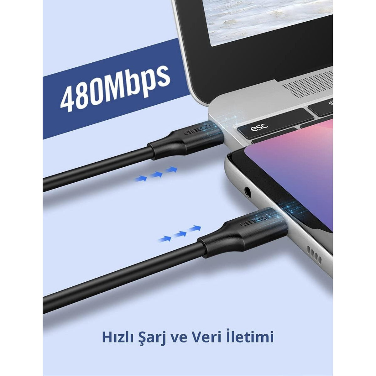 כבל UGREEN USB-C ל-USB-C 2.0 3A באורך 1 מטר – תמונה 10