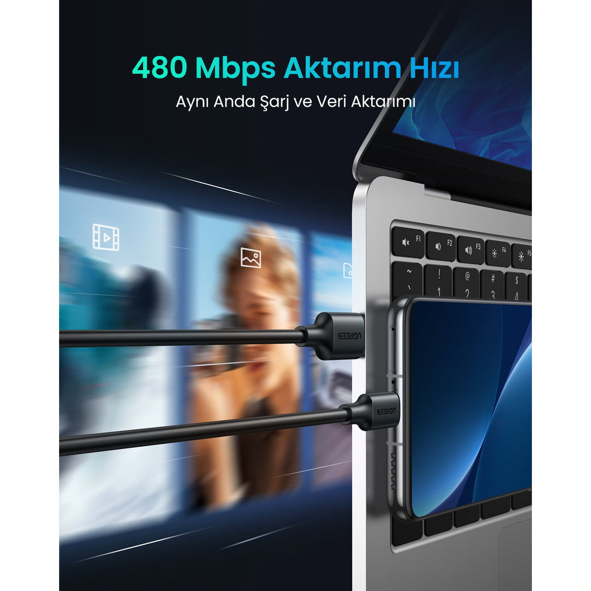 כבל UGREEN USB-C ל-USB-A 2.0 באורך 1 מטר – תמונה 6